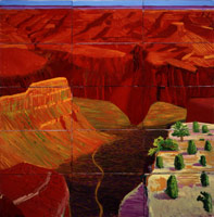 David Hockney / 
15 Canvas Study of the Grand Canyon, 1998 / 
oil on 15 canvases / 
66 1/2 x 65 1/2 in (168.91 x 166.37 cm)  / 
73 1/4 x 72 1/2 in (186 x 184.15 cm) (fr) / 
Private collection 