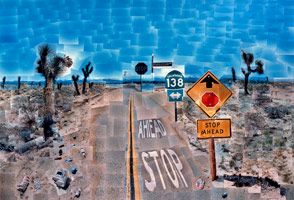 David Hockney / 
Pearblossom Hwy., 11-18th April 1986 (Second Version), 1986 / 
photographic collage / 
77 x 112 1/2 in. (195.58 x 285.75 cm) (fr) / 
Collection of the J. Paul Getty Museum, Los Angeles, CA