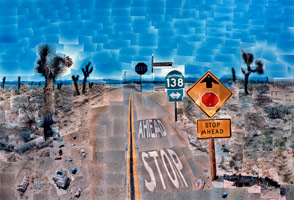 David Hockney / 
Pearblossom Hwy., 11-18th April 1986 (Second Version), 1986 / 
photographic collage / 
77 x 112 1/2 in. (195.58 x 285.75 cm) (fr) / 
Collection of the J. Paul Getty Museum, Los Angeles, CA