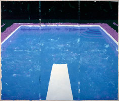 David Hockney / 
Pool on a Cloudy Day (Paper Pool 21), 1978 / 
colored and pressed paper pulp / 
72 x 85 1/2 in. (182.9 x 217.2 cm) / 
Private collection