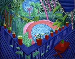 David Hockney / 
Red Pots in the Garden, 2000 / 
oil on canvas / 
60 x 72 in. (152.4 x 193 cm) / 
Private collection