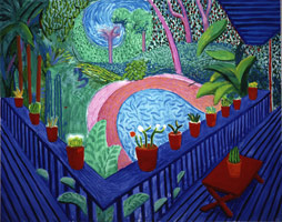 David Hockney / 
Red Pots in the Garden, 2000 / 
oil on canvas / 
60 x 72 in. (152.4 x 193 cm) / 
Private collection