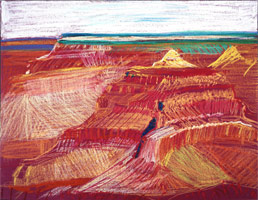 David Hockney  / 
Study of the Grand Canyon XIII, 1998 / 
oil pastel on paper / 
19 3/4 x 25 1/2 in. (50.2 x 64.8 cm) / 
Private collection