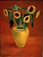 David Hockney / 
Sunflowers in a Yellow Vase , 1996 / 
oil on canvas / 
36 x 48 in. (91.5  x 121.9 cm) / 
Private collection