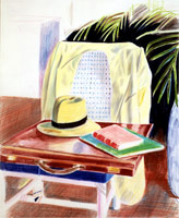 David Hockney / 
Still Life, Taj Hotel Bombay, 1977 / 
colored pencil on paper / 
24 x 21 in. (60.96 x 53.34 cm) (fr) / 
Private collection