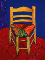 David Hockney / 
Van Gogh's Chair, 1988 / 
oil on canvas / 
48 x 36 in. (121.9 x 91.4 cm) / 
55 x 42 3/4 in. (139.7 x 108.585 cm) fr.  / 
Private collection