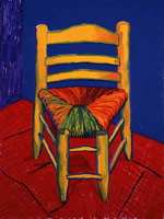 David Hockney / 
Van Gogh's Chair, 1988 / 
oil on canvas / 
48 x 36 in. (121.9 x 91.4 cm) / 
55 x 42 3/4 in. (139.7 x 108.585 cm) fr.  / 
Private collection