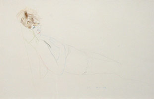 David Hockney / 
Celia, 1974 / 
colored pencil on paper / 
14 x 21 1/2 in. (35.6 x 54.6 cm) / 
Private collection