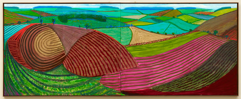 David Hockney  / 
Double East Yorkshire, 1998 / 
oil on 2 canvases / 
60 x 152 in. overall (152.4 x 386.08 cm) / 
Private collection