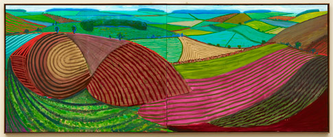 David Hockney  / 
Double East Yorkshire, 1998 / 
oil on 2 canvases / 
60 x 152 in. overall (152.4 x 386.08 cm) / 
Private collection