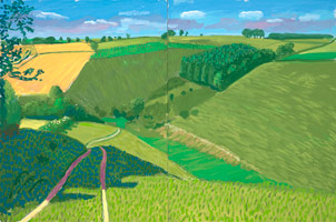 David Hockney / 
Steep Valley Kirkby Underdale, 2006 / 
oil on 2 canvases / 
Overall: 48 x 72 in. (121.9 x 182.9 cm) / 
Framed: 49 x 73 in. (124.5 x 185.4 cm) / 
Private collection