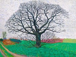 David Hockney / 
Tree Off The Track, 2006 / 
oil on 4 canvases / 
Overall: 72 x 96 in. (182.9 x 243.8 cm) / 
Framed: 73 1/4 x 97 1/4 in. (186.1 x 247 cm) / 
Private collection
