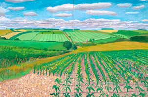 David Hockney / 
Warter Vista, 2006 / 
oil on 2 canvases / 
Overall: 48 x 72 in. (121.9 x 182.9 cm) / 
Framed: 49 x 73 in. (124.5 x 185.4 cm) / 
Private collection