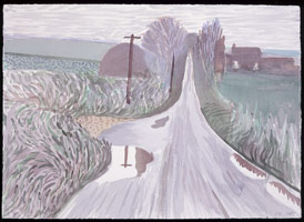 David Hockney / 
Lovely Day with Puddles, 2004 / 
watercolor on paper / 
29 1/2 x 41 1/2 in. (74.5 x 105.4 cm / 
Framed: 32 3/4 x 44 1/2 in. (83.2 x 113 cm) / 
Private collection