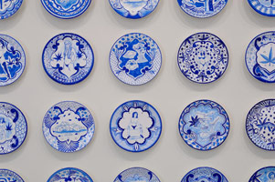 Eduardo Sarabia / 
History of the World, 2008 / 
hand painted ceramic plates / 
each 12.6 in. (32 cm) 