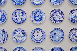 Eduardo Sarabia / 
History of the World, 2008 / 
hand painted ceramic plates / 
each 12.6 in. (32 cm)