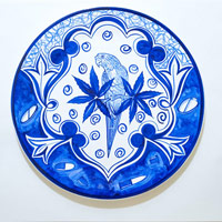 Eduardo Sarabia / 
History of the World 41, 2008 / 
hand painted ceramic plate / 
12.6 in. (32 cm)