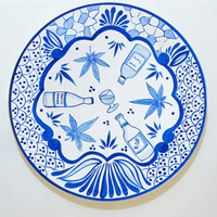 Eduardo Sarabia / 
History of the World 148, 2008 / 
hand painted ceramic plate / 
12.6 in. (32 cm)