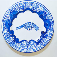 Eduardo Sarabia / 
History of the World 315, 2008 / 
hand painted ceramic plate / 
12.6 in. (32 cm)