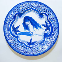 Eduardo Sarabia / 
History of the World 445, 2008 / 
hand painted ceramic plate / 
12.6 in. (32 cm)
 