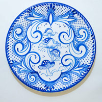 Eduardo Sarabia / 
History of the World 538, 2008 / 
hand painted ceramic plate / 
12.6 in. (32 cm)