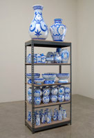 Eduardo Sarabia / 
History of the World (Consolidated), 2008 / 
77 hand painted ceramic and glass items