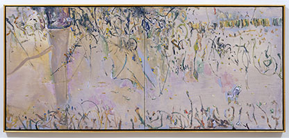 Fred Williams / 
Reflected Tree Trunk, Kew Billabong, Diptych, 1978 / 
oil on canvas / 
33 7/8 x 75 3/4 in (86.1 x 192.4 cm) overall