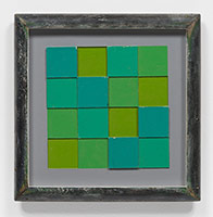 Frederick Hammersley / 
Green experiment, 1950 / 
relief in artist-made frame / 
panel: 7 3/4 x 7 5/8 in. (20.3 x 20.3 cm) / 
frame: 9 1/4 x 9 1/4 in. (23.5 x 23.5 cm)
