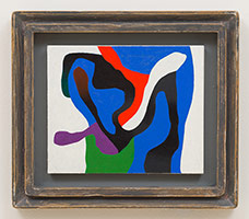 Frederick Hammersley / 
Hot & heavy, #5 1990 / 
oil on cotton on birch in artist-made frame / 
panel: 9 x 11 in. (22.9 x 27.9 cm) / 
frame: 14 x 16 in. (35.6 x 40.6 cm) / 
Private collection