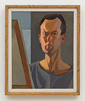 Frederick Hammersley / 
Self portrait & canvas, 1950 / 
oil on cotton in artist-made frame / 
panel: 19 x 15 in. (48.3 x 38.1 cm) / 
frame: 20 x 16 in. (50.8 x 40.6 cm) / 
Private collection