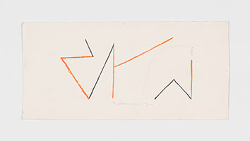 Frederick Hammersley / 
new rules, 1951 / 
crayon on paper / 
3 1/2 x 7 1/2 in. (8.9 x 19.1 cm)
