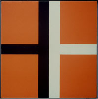 Frederick Hammersley / 
Because & effect, 1975 / 
oil on linen / 
36 x 36 in. (91.4 x 91.4 cm)