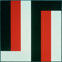 Frederick Hammersley /    
For awhile, 1974 / 
oil on linen / 
45 x 45 in. (114.3 x 114.3 cm) / 
Collection of Santa Barbara Museum of Art, Santa Barbara, California
