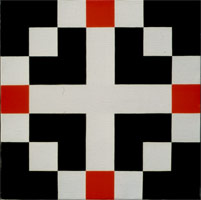 Frederick Hammersley / 
Hot cross, #5 1994 / 
oil on linen / 
24 x 24 in. (60.9 x 60.9 cm) / 
Private collection 