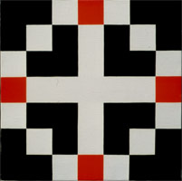 Frederick Hammersley / 
Hot cross, #5 1994 / 
oil on linen / 
24 x 24 in. (60.9 x 60.9 cm) / 
Private collection 