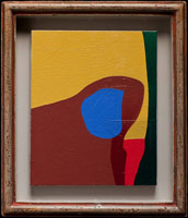 Frederick Hammersley /  
Insist upon, 1987 /  
oil on hardwood /  
8 x 6 1/2 in. (20.3 x 16.5 cm) / 
11 1/8 x 9 1/2 in. (28.3 x 24.1 cm) framed