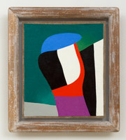 Frederick Hammersley / 
On time, 2001 / 
oil on linen / 
14 x 12 in. (35.5 x 30.5 cm) / 
18 3/4 x 16 3/4 x 1 3/4 in. (47.6 x 42.5 x 4.4 cm) framed