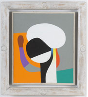 Frederick Hammersley / 
Savings & loan, #1 2001 / 
oil on linen / 
14 x 12 in. (35.5 x 30.5 cm) / 
18 3/4 x 16 3/4 in. (47.6 x 42.5 cm) framed / 
Private collection 