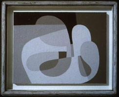 Frederick Hammersley /  
Team work, 1988 / 
oil on linen on wood / 
9 1/2 x 12 1/2 in. (24.1 x 31.75 cm) / 
Private collection 