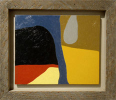 Frederick Hammersley / 
We've met, 1984 / 
oil on three-ply wood / 
9 x 11 in. (22.8 x 27.9 cm) / 
Private collection