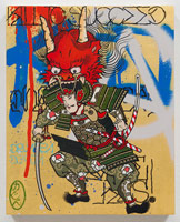 Gajin Fujita / 
Drunken Demon, 2014 / 
spray paint, paint marker, 24k gold on wood panel / 
10 x 8 in. (25.4 x 20.3 cm)