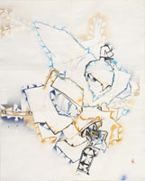 Study of Fatal Match (Yoshitsune), 2006 / 
      spraypaint, paint marker and pencil on paper / 
      57 3/8 x 46 1/8 in. (145.7 x 117.2 cm) / 
      Private collection 