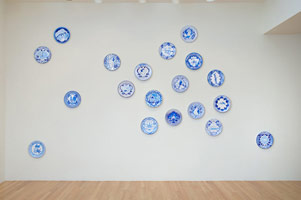 Eduardo Sarabia / History of the World, 2008 / hand painted ceramic plates, each plate an individual artwork / each 12.6 in. (32 cm)