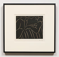 Henri Matisse / 
La Sieste, 1938 / 
linocut in colours, on G. Maillol wove paper / 
image: 10 1/16 x 12 in. (25.8 x 30.5 cm) / 
framed: 21 3/4 x 23 1/8 in. (55.2 x 58.7 cm) / 
Edition 21 of 25