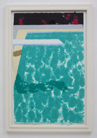 David Hockney / 
Green pool with diving board and shadow, 1978 / 
hand-colored and pressed colored paper pulp / 
50 1/4 x 32 1/2 in. (127.6 x 82.6 cm) / 
Framed: 57 3/4 x 40 in. (146.7 x 101.6 cm) / 
Private collection