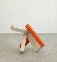 Joel Shapiro / 
untitled, 2006-2007 / 
      wood, casein, and oil / 
      32 1/2 x 40 x 29 in (82.6  x 101.6  x 73.7 cm) / 
      (js08-12) / 
      Private collection