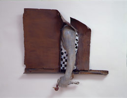 Edward & Nancy Reddin Kienholz / 
Man Holding Bound Duck (Bound Duck Original), 1990 / 
mixed media assemblage / 
42 1/2 x 44 1/2 x 9 in. (108 x 113 x 22.9 cm)