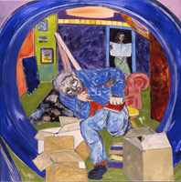 R.B Kitaj / 
Unpacking my Library, 1990-91 / 
oil on canvas / 
48 x 48 in. (109.2 x 109.2 cm)