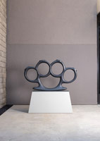 Ben Jackel / 
Grandpa's Knuckle Dusters (Bronze), 2014  / 
bronze / 
42 x 70 x 8 in. (106.7 x 177.8 x 20.3 cm)  / 
Pedestal: 29 x 57 x 27 in. (73.7 x 144.8 x 68.6 cm) / 
Private collection