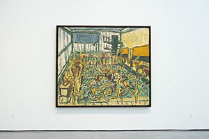 Leon Kossoff installed in <i>Hurvin Anderson: Barbershop, 2023</i>. Photo credit: Anya Raczka